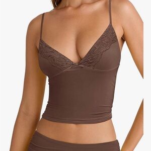Chocolate Brown Lace Trim Tank Top
